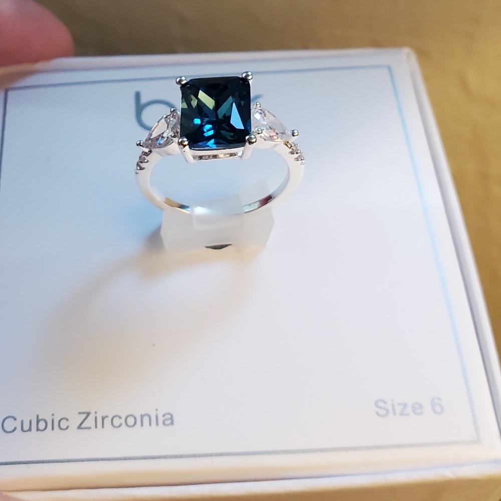 Kim Rogers Silver Tone Blue Square Lab Created Cubic Zirconia